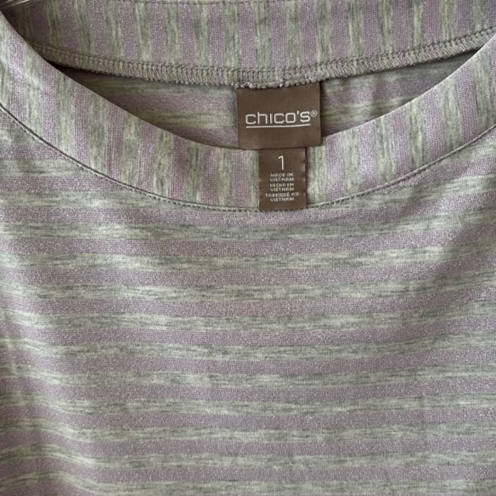 NWOT Chico’s Striped Subtle Silver Bling Gray/Lavender Long Sleeve Top Size 6-8 - Picture 8 of 10